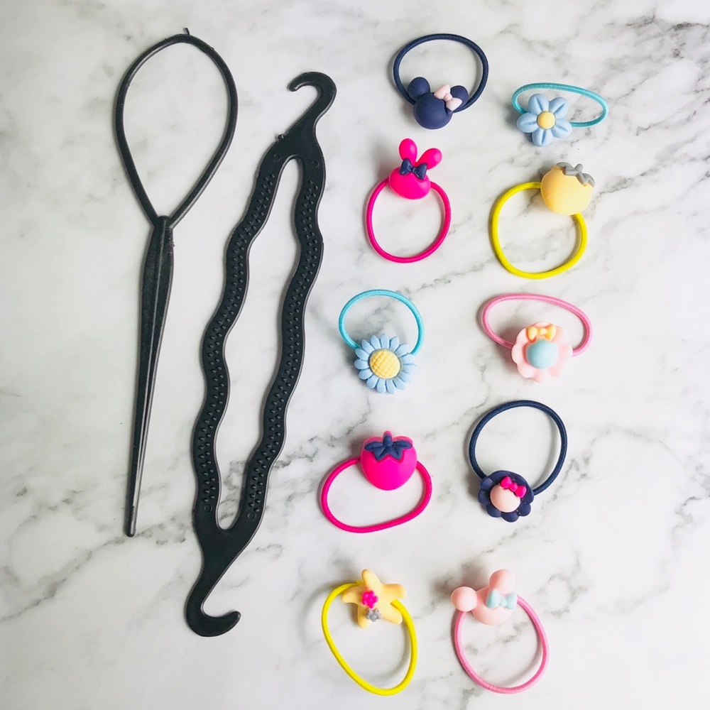 New! 10 Hair Ties & Topsy Tail & Bun Makers.